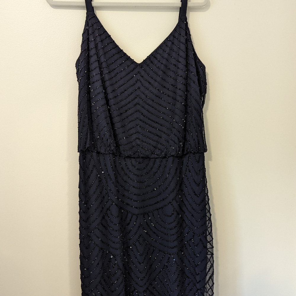 Adrianna Papell Navy Sequin Blouson Mini Dress Size 16W